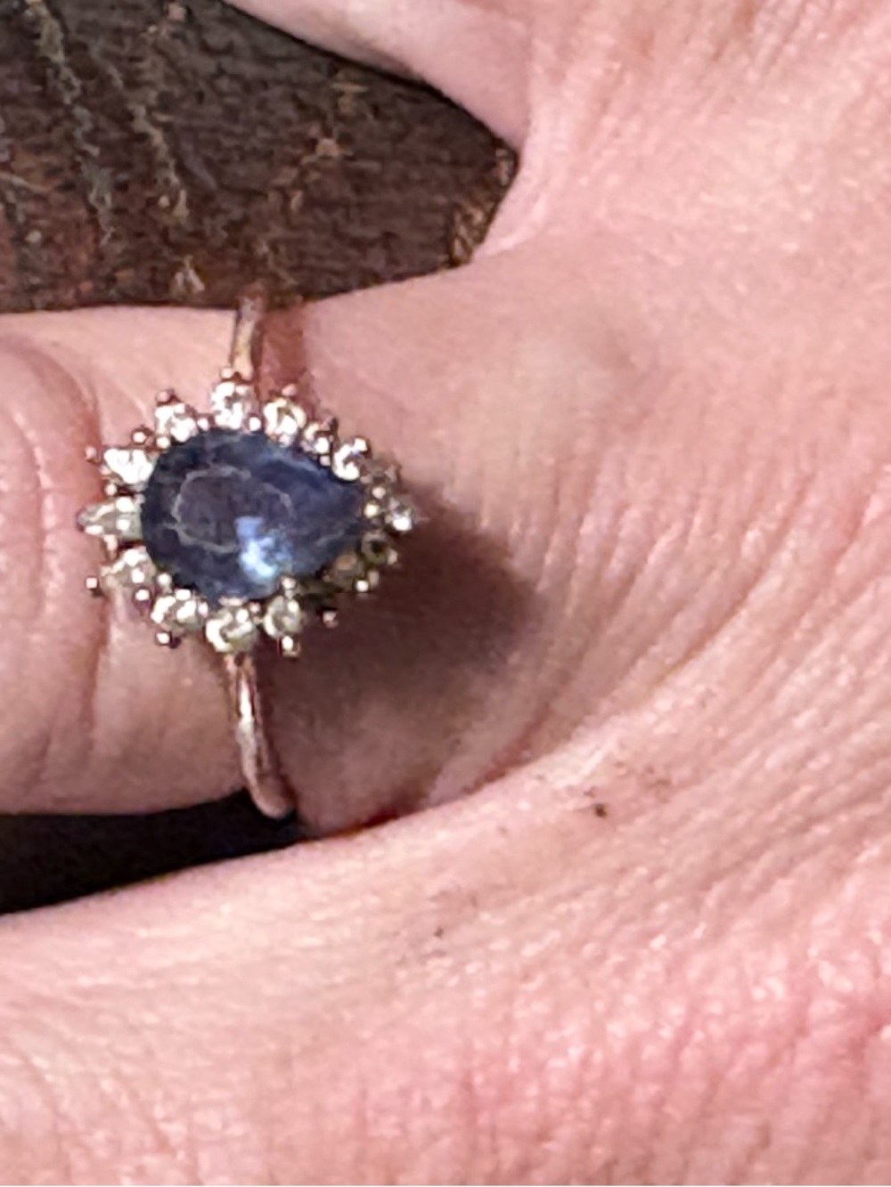 Vintage Blue Stone Halo Ring - Blue Gem Cluster Ring